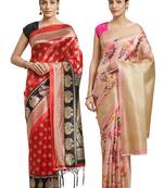 Multicolor printed art silk saree with blouse