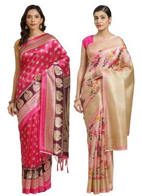 Multicolor printed art silk saree with blouse 1