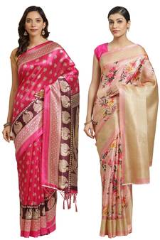 Multicolor printed art silk saree with blouse