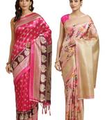 Multicolor printed art silk saree with blouse