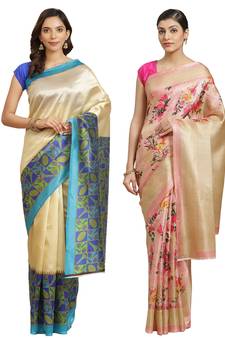 Multicolor printed art silk saree with blouse