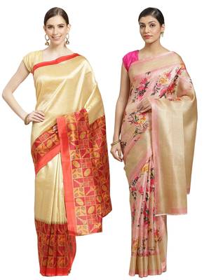 Multicolor printed art silk saree with blouse 1