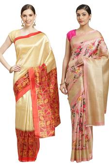 Multicolor printed art silk saree with blouse