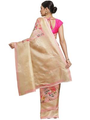 Multicolor printed art silk saree with blouse 2