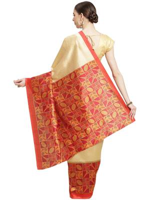 Multicolor printed art silk saree with blouse 3
