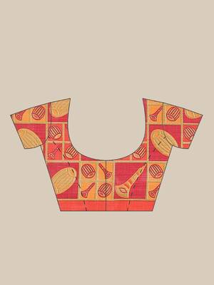 Multicolor printed art silk saree with blouse 5