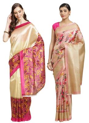 Multicolor printed art silk saree with blouse 1