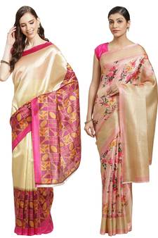 Multicolor printed art silk saree with blouse