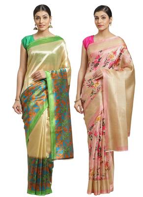 Multicolor printed art silk saree with blouse 1