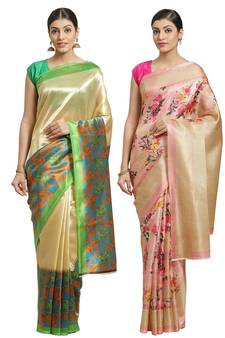 Multicolor printed art silk saree with blouse