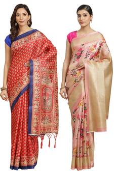 Multicolor printed art silk saree with blouse