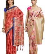 Multicolor printed art silk saree with blouse
