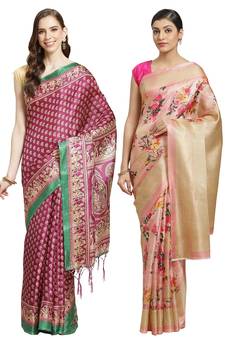 Multicolor printed art silk saree with blouse