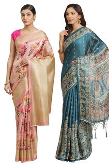 Multicolor printed art silk saree with blouse
