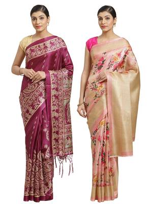 Multicolor printed art silk saree with blouse 1