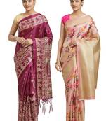 Multicolor printed art silk saree with blouse