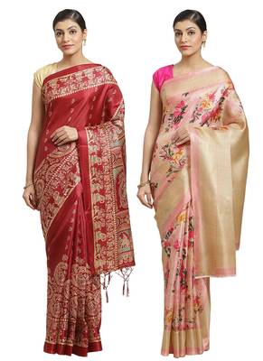 Multicolor printed art silk saree with blouse 1