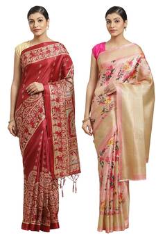 Multicolor printed art silk saree with blouse