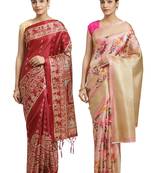 Multicolor printed art silk saree with blouse