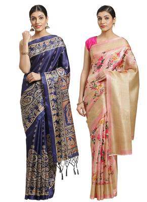 Multicolor printed art silk saree with blouse 1