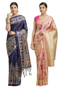 Multicolor printed art silk saree with blouse