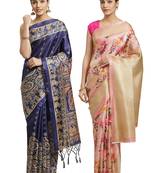 Multicolor printed art silk saree with blouse