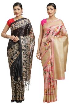 Multicolor printed art silk saree with blouse
