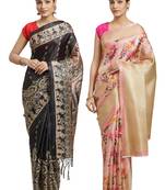 Multicolor printed art silk saree with blouse