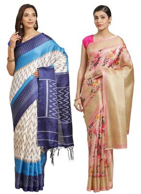 Multicolor printed art silk saree with blouse 1