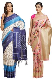 Multicolor printed art silk saree with blouse