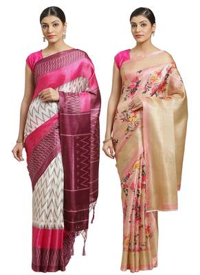 Multicolor printed art silk saree with blouse 1