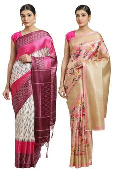 Multicolor printed art silk saree with blouse