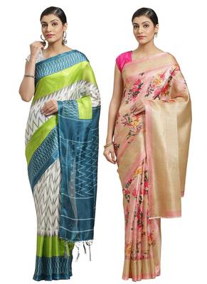 Multicolor printed art silk saree with blouse 1