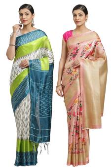 Multicolor printed art silk saree with blouse