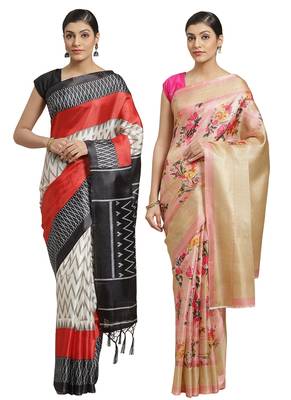 Multicolor printed art silk saree with blouse 1