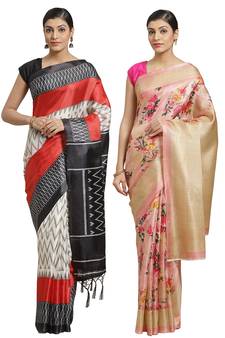 Multicolor printed art silk saree with blouse