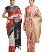Multicolor printed art silk saree with blouse