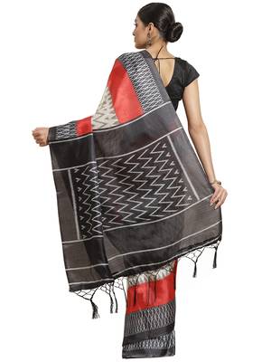 Multicolor printed art silk saree with blouse 3