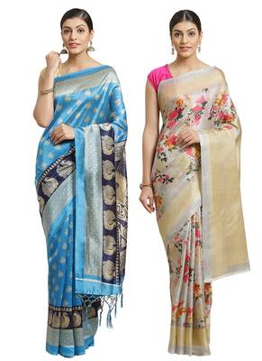 Multicolor printed art silk saree with blouse 1
