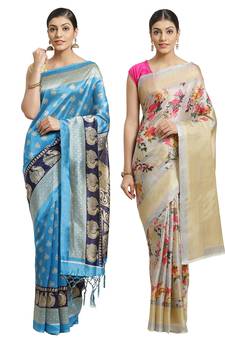 Multicolor printed art silk saree with blouse