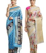 Multicolor printed art silk saree with blouse