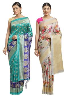 Multicolor printed art silk saree with blouse