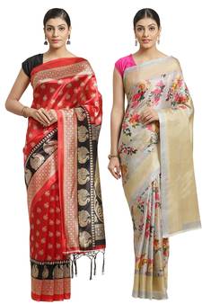 Multicolor printed art silk saree with blouse