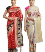 Multicolor printed art silk saree with blouse