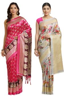 Multicolor printed art silk saree with blouse