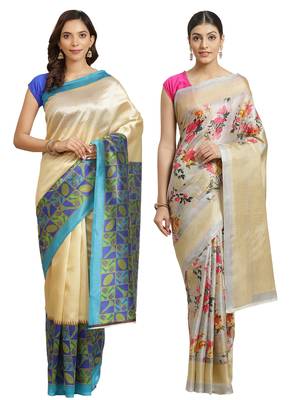 Multicolor printed art silk saree with blouse 1