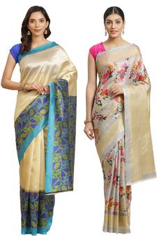 Multicolor printed art silk saree with blouse