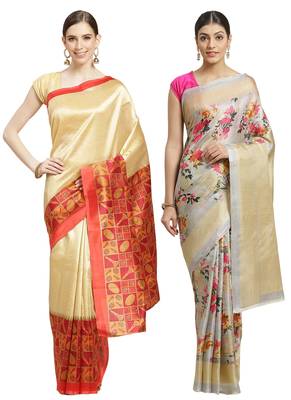 Multicolor printed art silk saree with blouse 1