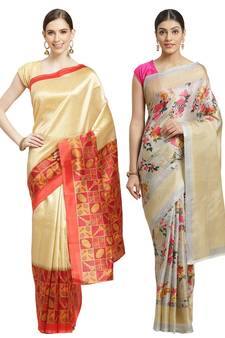 Multicolor printed art silk saree with blouse