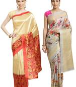 Multicolor printed art silk saree with blouse